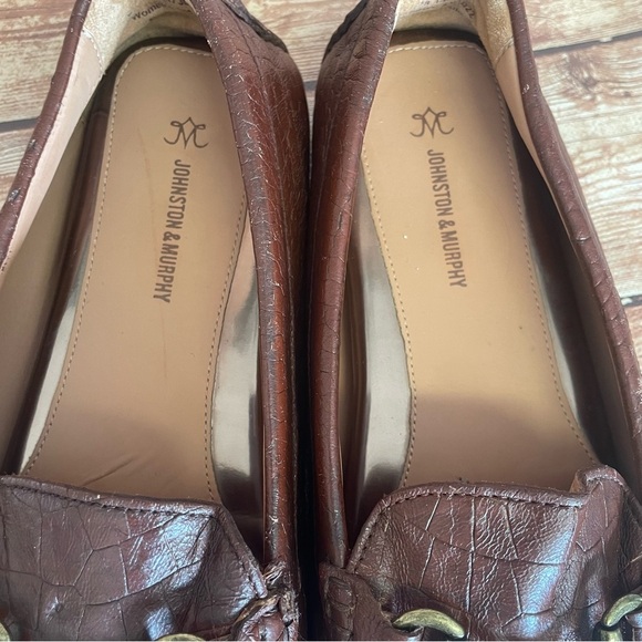 JOHNSTON AND MURPHY Brown Leather Maggie Bit Croc Embossed Driving Loafers 9M - Picture 7 of 9
